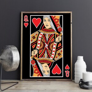 Queen of Hearts Playing Card Art: Poker Room Decor (Digital Download)