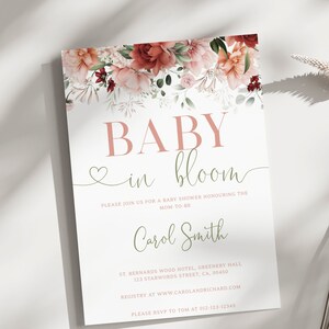 Editable Baby in Bloom Baby Shower Invitation, Spring Flowers Baby Shower Invite, Wildflower Baby Shower Invitation Template, BBS63