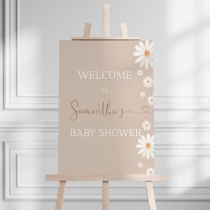 Daisy Baby in Bloom Baby Shower Party Welcome Sign, Boho Daisy, Beige Minimalist Baby Shower, Daisy Welcome Sign, Beige Daisy Welcome, BBS62