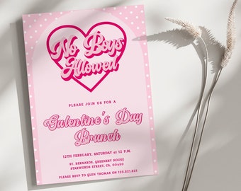 No Boys Allowed Invitation, Galentines Day Brunch Invitation, Girls Night Invite, Valentines Day Invite, Editable, H17