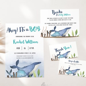 Editable Aquatic Underwater Baby Shower Digital Invitation Bundle, Underwater Baby Shower Thankyou Card, Diaper Raffle, Sea Animals, BBS01