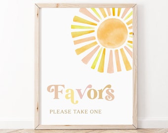 Favors Sign, Sunshine Baby Shower, Here comes the Son, Ray of Sunshine, Baby Shower Decor, Baby Shower Games, Baby Favors, BBS73