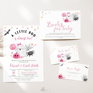 Editable Pink A Little Boo Baby Shower Invitation Bundle, Ghost Halloween Baby Shower Invite, Girl Halloween Baby Shower Invite, BBS92