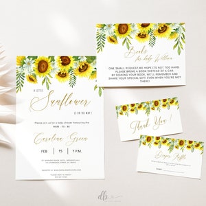 Bearbeitbares Sonnenblumen-Babypartyeinladungs-Bundle, Boho-Sonnenblumen-Babypartyeinladung, Mädchen-Babypartyeinladung, Blumeneinladung, BBS11