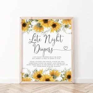 Letrero de girasol para baby shower de Late Night Diapers, Un pequeño girasol está en camino, Imprimible floral amarillo, Juegos para baby shower, Decoración, BBS65