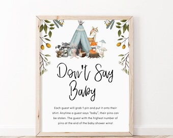 Woodland Baby Shower Don't Say Baby Sign, Woodland Nursery Sign, Woodland Baby Shower Signs, Woodland Decorations, Forest Animals, BBS10