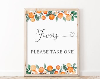 Favors Please Take One Sign, Orange Baby Shower Signs, Gender Neutral, Orange Citrus Decor, Coed Baby Shower Signs, Orange Baby Decor, BBS59