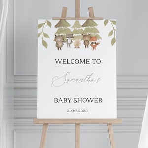 Woodland Baby Shower Welcome Sign, Editable Woodland Welcome Sign, Woodland Animals, Woodland Greenery Welcome Sign, Printable Sign, BBS20