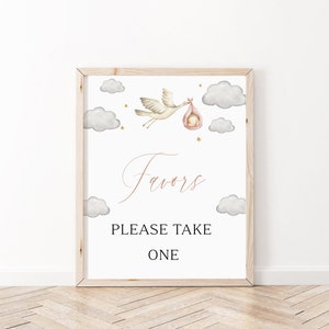 Baby Girl Stork Baby Shower Favors Sign, Please take one, Special delivery Baby Shower, Baby in blanket, Flying Stork Decor, BBS78