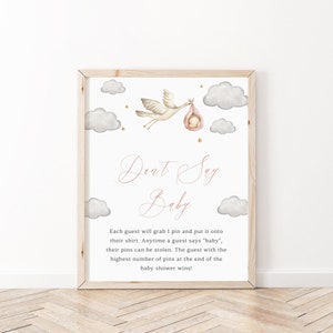 Baby Girl Stork Baby Shower Don&#39;t Say Baby Sign, Please take one, Special delivery Baby Shower, Baby in blanket, Flying Stork Decor, BBS78