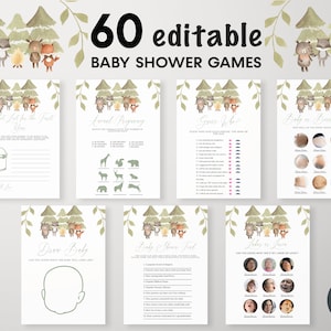 Editable Woodland Baby Shower Games Bundle, Woodland Animals Game Pack, Boy Woodland Baby Shower Games, Greenery Woodland Baby Shower, BBS20
