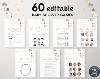 Editable Elephant Baby Shower Games Bundle, Boy Baby Shower, Elephant Baby Shower Decor, Coed Baby Shower, Simple Baby Shower, BBS32