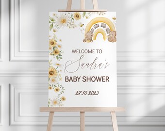 Two Little Cuties On Their Way Welcome, Its Twins Baby Shower Sign, Honeybee and Bear Baby Welcome, Two Bear Twins, Sunflower Sign, BBS23