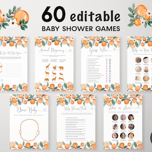 Editable Little Cutie Baby Shower Games Bundle, Orange Baby Shower Game Pack, Gender Neutral Orange Citrus Activities, Cutie Games, BBS59