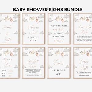 Girl Stork Baby Shower Signs Bundle of 8, Special Delivery Baby Shower Signs, Stork with baby in blanket, Coed Baby Shower, Printable, BBS78