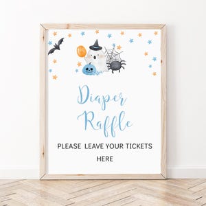 Blue A Little Boo Baby Shower Diaper Raffle Sign, Ghost Halloween Baby Shower Sign, Boy Halloween Signs, Halloween Gift Sign, BBS91