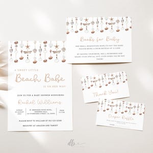 Lot d'invitations modifiables pour baby shower sur la plage bohème, ensemble d'invitations pour baby shower côtier, baby shower de plage, bébé océan, bébé coquillage, BBS110