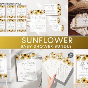 Sonnenblume-Babyparty-Einladungs-Einladungs-Paket, Sonnenblume-Baby-Duschespiele, Sonnenblume-Dekor, Sonnenblume-Zeichen bündeln, Sonnenblume-Willkommensschild, BBS65