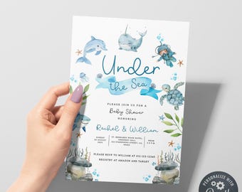 Editable Under the Sea Baby Shower Invitation | Ocean Theme | Nautical Shower | Sea Creatures, Jellyfish, Turtles & Fish |  Digital | BBS134