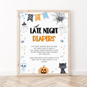 A Little Boo Baby Shower, Halloween Late Night Diapers Sign, Cute White Ghost Halloween Baby Shower Sign, Boy Halloween Baby Decor, BBS90