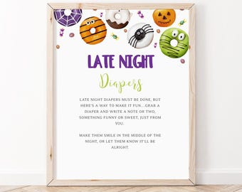 Halloween Donuts and Diapers Baby Late Night Diaper Sign, Girl Donut Baby Shower, Sweets Sprinkle Baby Shower, Donut Baby Shower Sign, BBS94