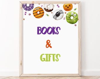 Halloween Donuts and Diapers Baby Books and Gifts Sign, Girl Donut Baby Shower, Sweets Sprinkle Baby Shower, Donuts Baby Shower Signs, BBS94