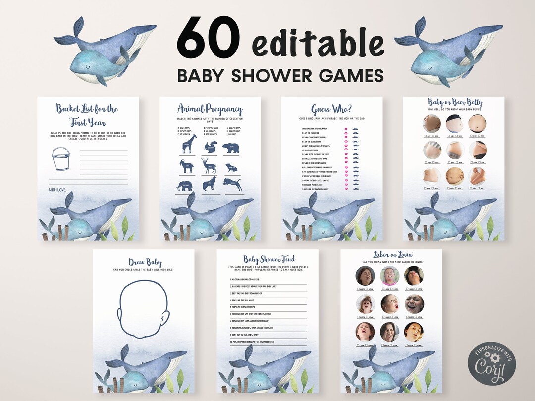 Editable Aquatic Underwater Baby Shower Game Bundle Coed Baby Etsy