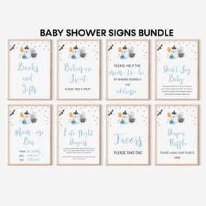 Blue A Little Boo Baby Shower Signs Bundle of 8, Ghost Halloween Baby Shower Decoration, Boy Halloween Baby Shower Signs Set, BBS91