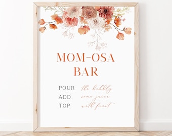 Fall Baby Brunch Momosa Bar Sign, Drink Sign, Fall Baby Shower Sign, Orange Floral Baby Sign, Winter Baby Shower Decor, Rustic Orange,BBS114