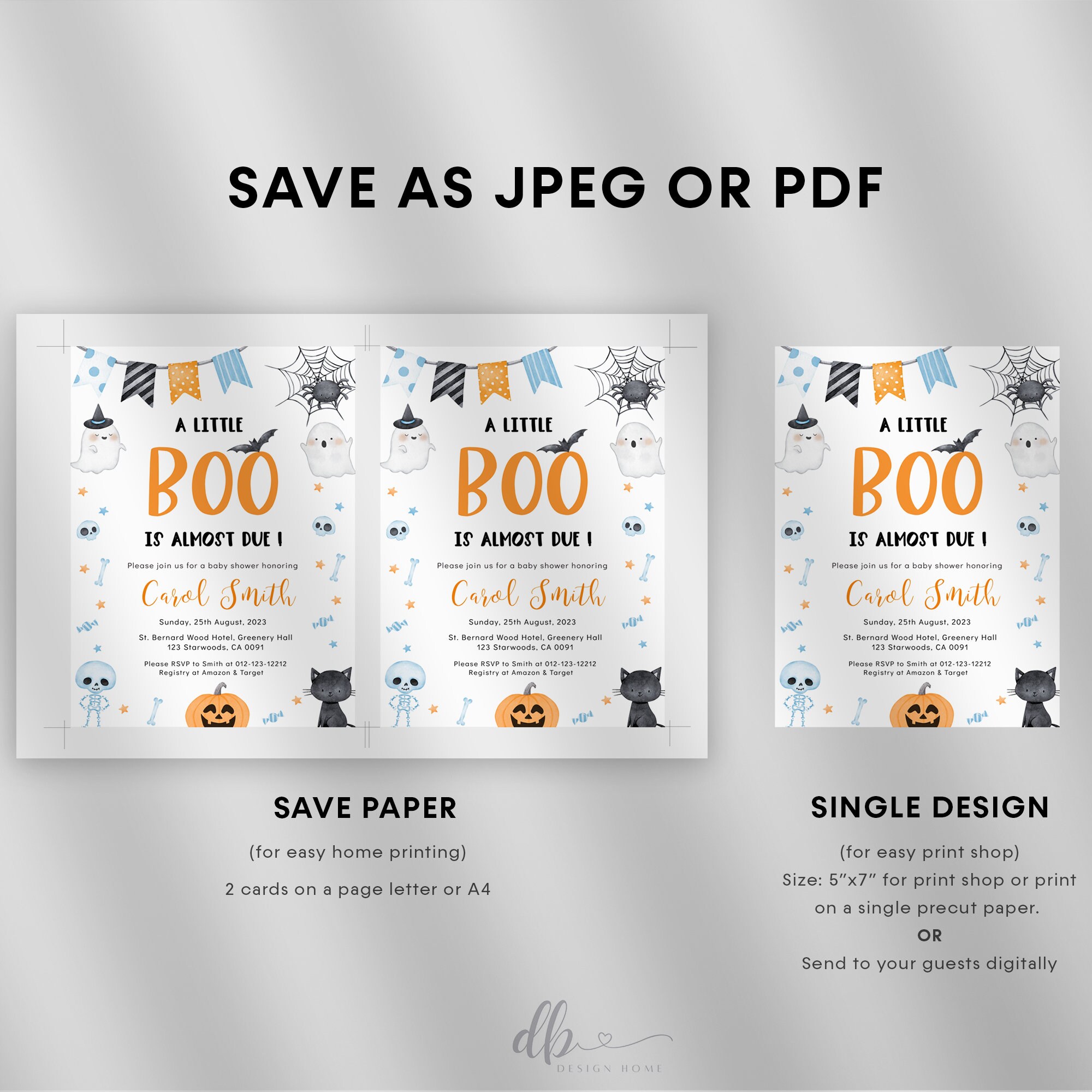 Editable A Little Boo Baby Shower Invitation Bundle, Cute White Ghost