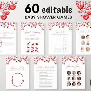 Pacchetto di giochi modificabili per baby shower &quot;Little Sweetheart&quot;, baby shower a tema cuori, giochi per baby shower di San Valentino, tesoro, baby shower per bambine, BBS102