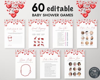 Editable Little Sweetheart Baby Shower Games Bundle, Hearts Baby Shower, Valentine Baby Shower Games, Sweetheart, Girl Baby Shower, BBS102