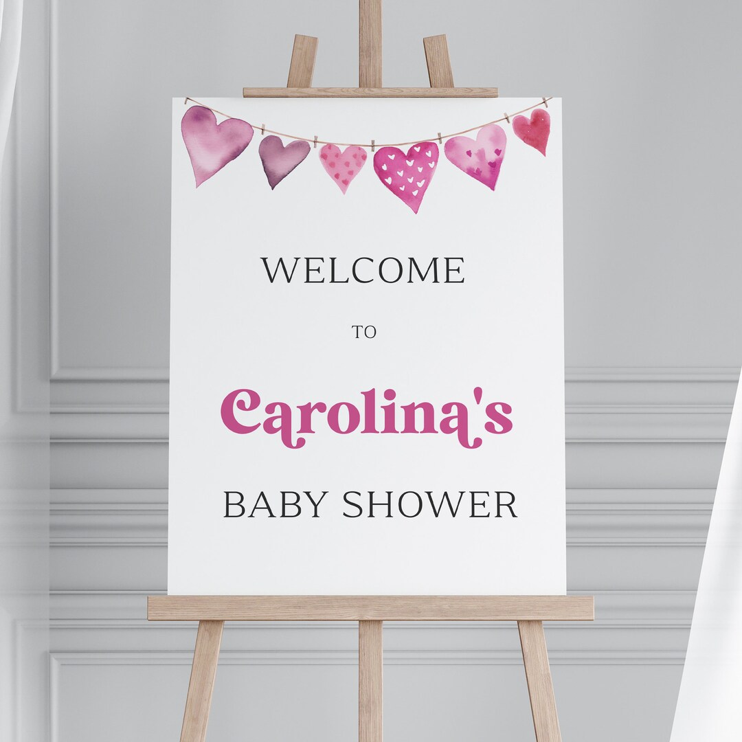 Editable Valentine Baby Shower Sign, Baby Girl Shower