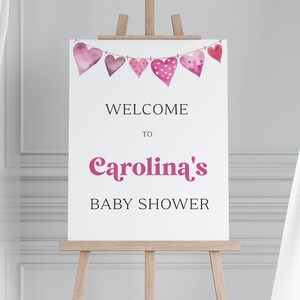 Panneau de bienvenue modifiable pour baby shower de la Saint-Valentin, bienvenue pour baby shower, petite chérie de bienvenue, signe de la Saint-Valentin, décoration coeurs, BBS105