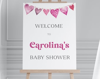 Editable Valentine Baby Shower Welcome Sign, Baby Girl Shower Welcome, A Little Sweetheart Welcome, Valentine Sign, Hearts Decor, BBS105