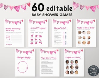 60 Editable Valentine Baby Shower Games Bundle, Baby Girl Shower Games Bundle, A Little Sweetheart Baby Shower, Love and Hearts, BBS105