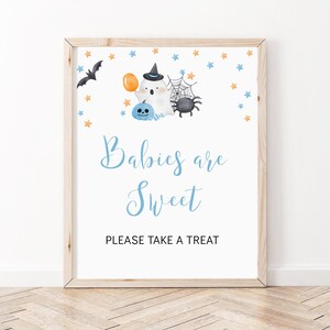 Blue A Little Boo Baby Shower Babies Are Sweet Sign, Ghost Halloween Baby Shower Sign, Boy Halloween Signs, Halloween Gift Sign, BBS91