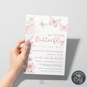 Editable Our Little Butterfly Is On The Way Invitation, Boho Butterfly Baby Shower Invitation, Wildflower Boho Baby Shower Invite, BBS107 image 3