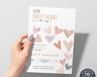 A Little Sweetheart Baby Shower Invitation | Editable Template | Pink Hearts | Valentine’s Baby Shower | Girl or Neutral Theme | BBS133
