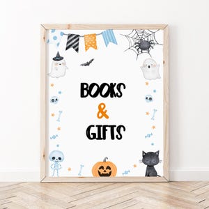 A Little Boo Baby Shower, Halloween Books and Gifts Sign, Cute White Ghost Halloween Baby Shower Sign, Boy Halloween Baby Shower Decor,BBS90