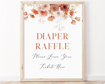 Fall Baby Brunch Diaper Raffle Sign, Fall Baby Shower Sign, Orange Floral Baby Sign, Winter Baby Shower Decor, Rustic Orange Games, BBS114