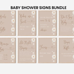 Daisy Baby in Bloom Baby Shower Party Signs Bundle, Boho Daisy Baby Shower Signs, Beige Minimalist Baby Shower Signs, Boho Baby Shower,BBS62