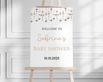 Editable Boho Beach Baby Shower Welcome Sign, Coastal Baby Shower Welcome, Beach Babe Baby Shower, Ocean Baby, Seashell Baby, BBS110