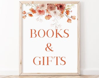 Fall Baby Brunch Books and Gifts Table Sign, Fall Baby Shower Sign, Orange Floral Baby Sign, Winter Baby Shower Decor, Rustic Orange, BBS114