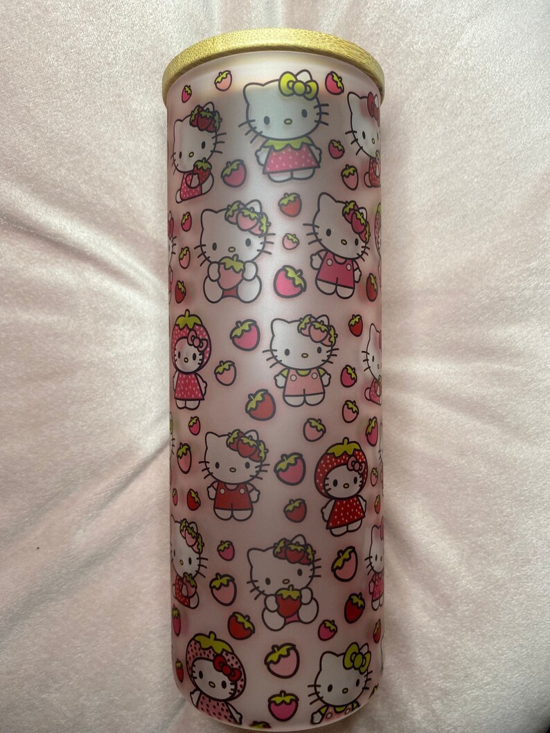 Cute Strawberry 25oz Frosted Glass Cup Gift Idea Etsy