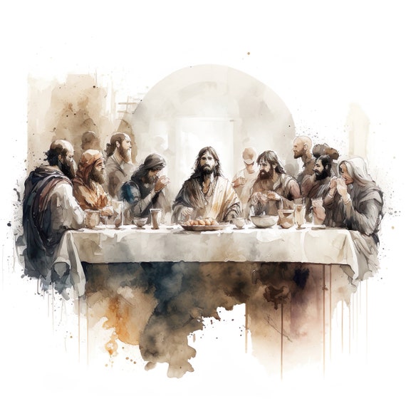 Letzte Kunst, Digitaler - Kunst, Jesus, Abendmahl Bibelkunst Download Aquarell Christliche Das Etsy
