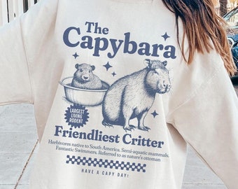 Retro Capybara Sweatshirt, Vintage Style Capybara Sweater, Capybara Gift, Funny Animal Lover, Wildlife Sweatshirt