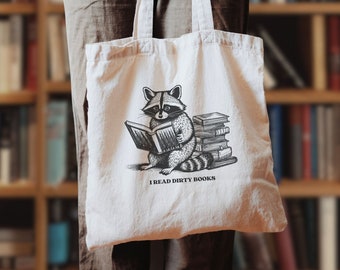 I Read Dirty Books Smut Tote Bag, Smut Reader Tote, Bookish Raccoon Tote, Funny Trash Reader Romance Fan, Gift For Book Lover, Smutty Books
