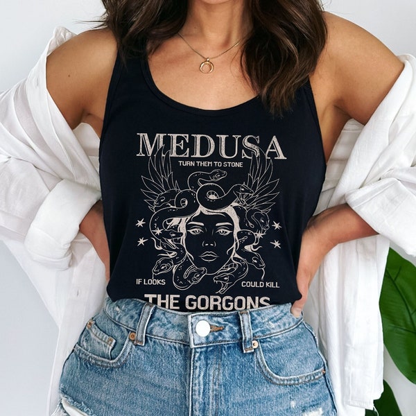 Medusa T Shirt, Goddess Distressed Band Tee, Greek Mythology Goddess Shirt, The Female Gaze Aesthetic Tank Top
