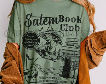 Retro Salem Book Club Shirt, Bookish Halloween Tee, Black Cat Spooky Book Lover Shirt, Salem Witches, Spooky Season Fall Bookish Things